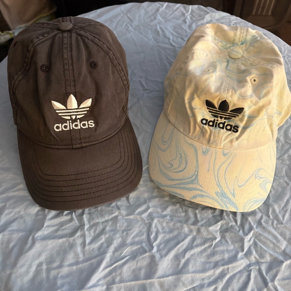 Adidas Trefoil Strapback Hats Lot of 2 Off Black & Cream Marble OS Adjustable